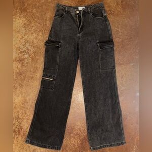 High Rise Black Cargo Jeans